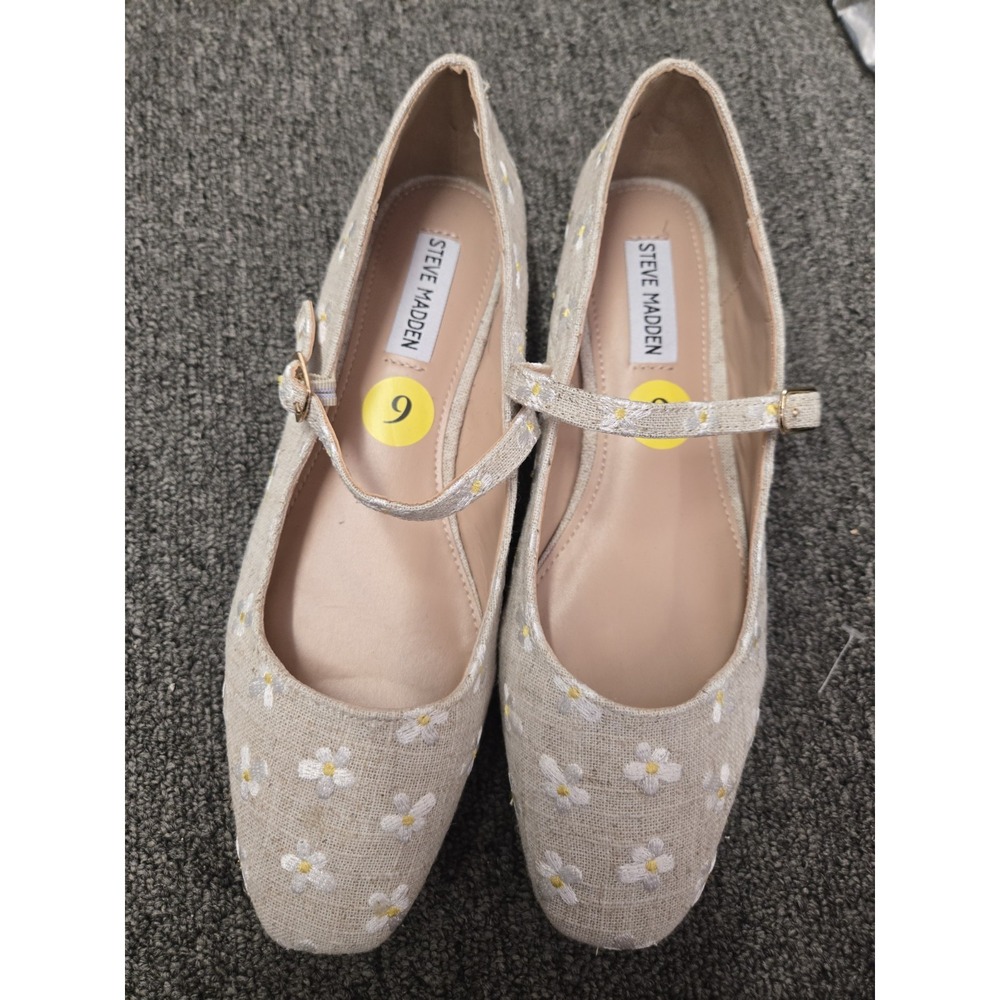 Steve Madden Boden Mary Jane Flats Natural Multi Daisies Sz 7.5 And 9